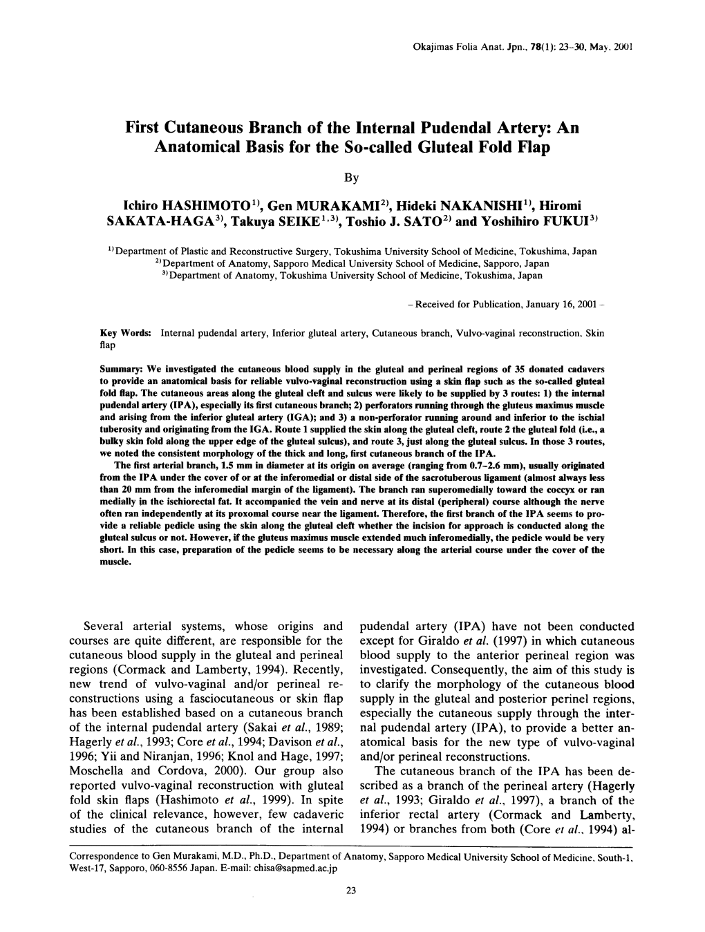 First Cutaneous Branch of the Internal Pudendal Artery: an Anatomical Basis for the So-Called Gluteal Fold Flap