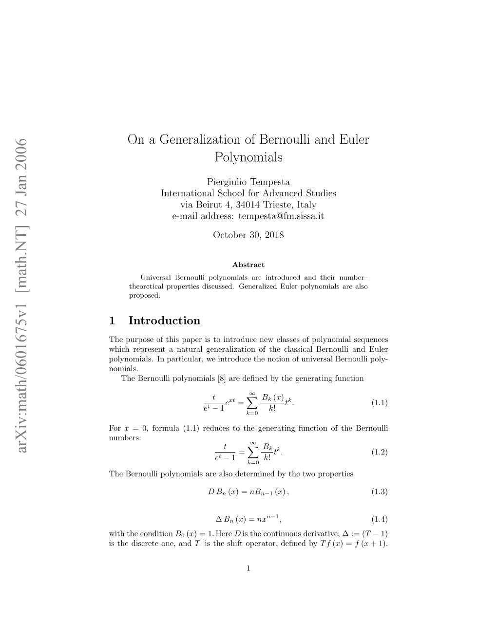 On a Generalization of Bernoulli and Euler Polynomials