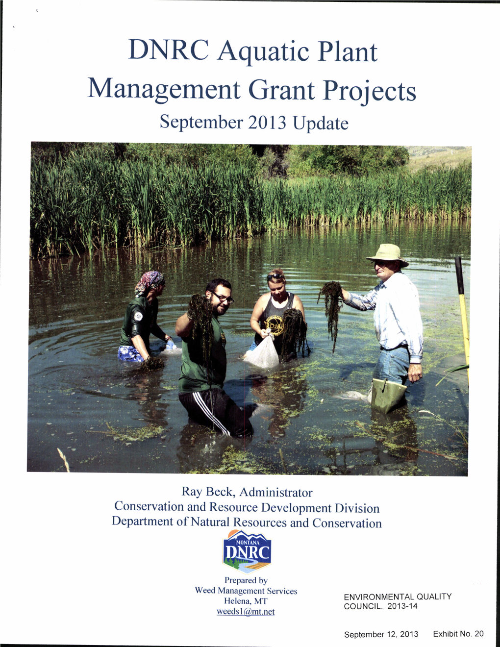 DNRC Aquatic Plant Management Grant Proj Ects September 2013 Upd Ate