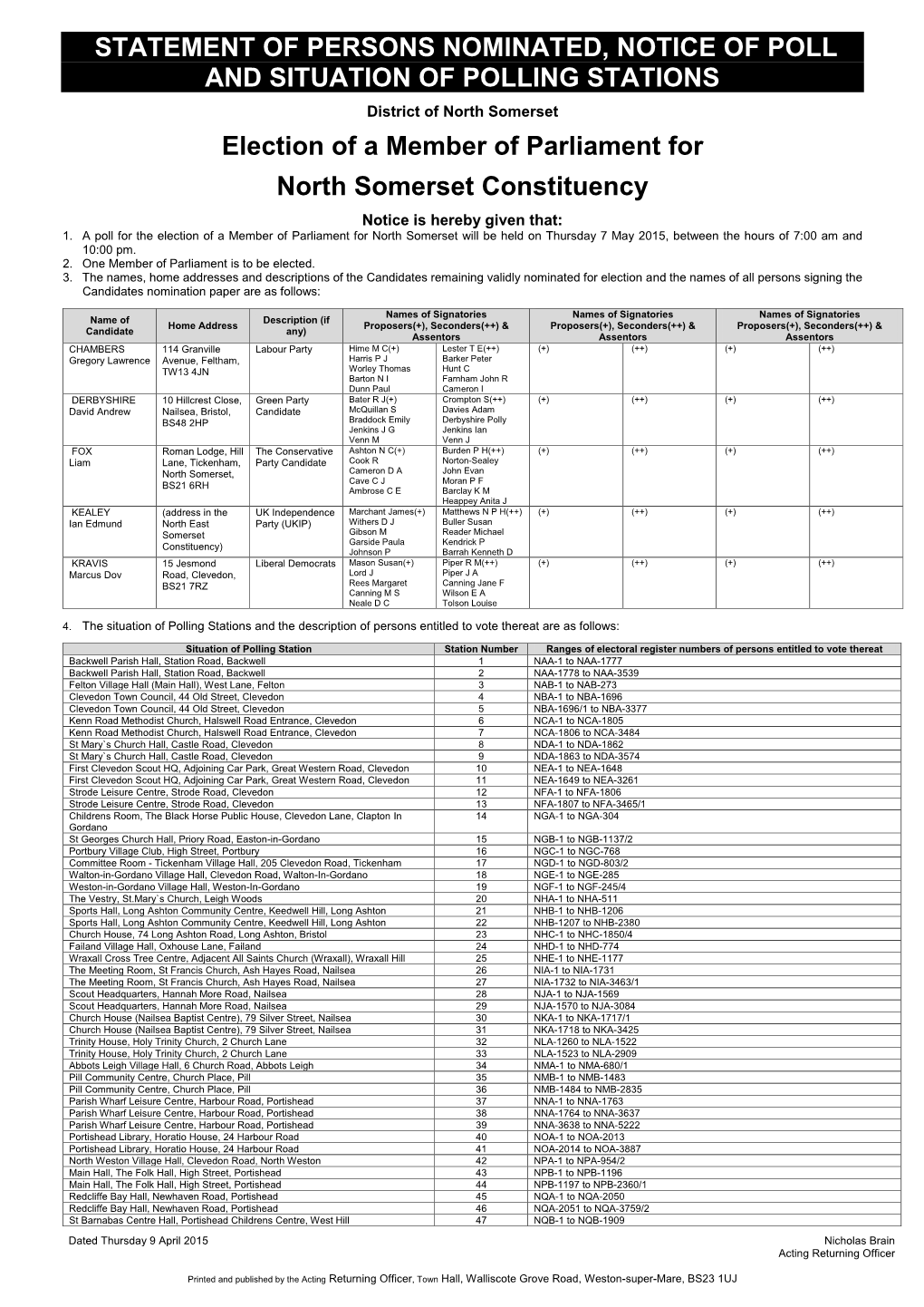 Statement of Persons Nominated & Notice of Poll & Situation of Polling