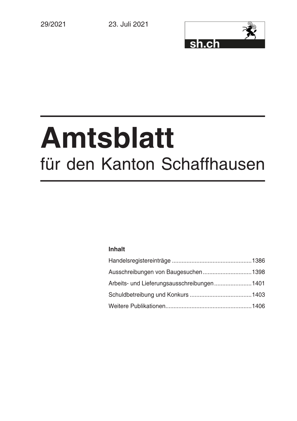 Amtsblatt Für Den Kanton Schaffhausen
