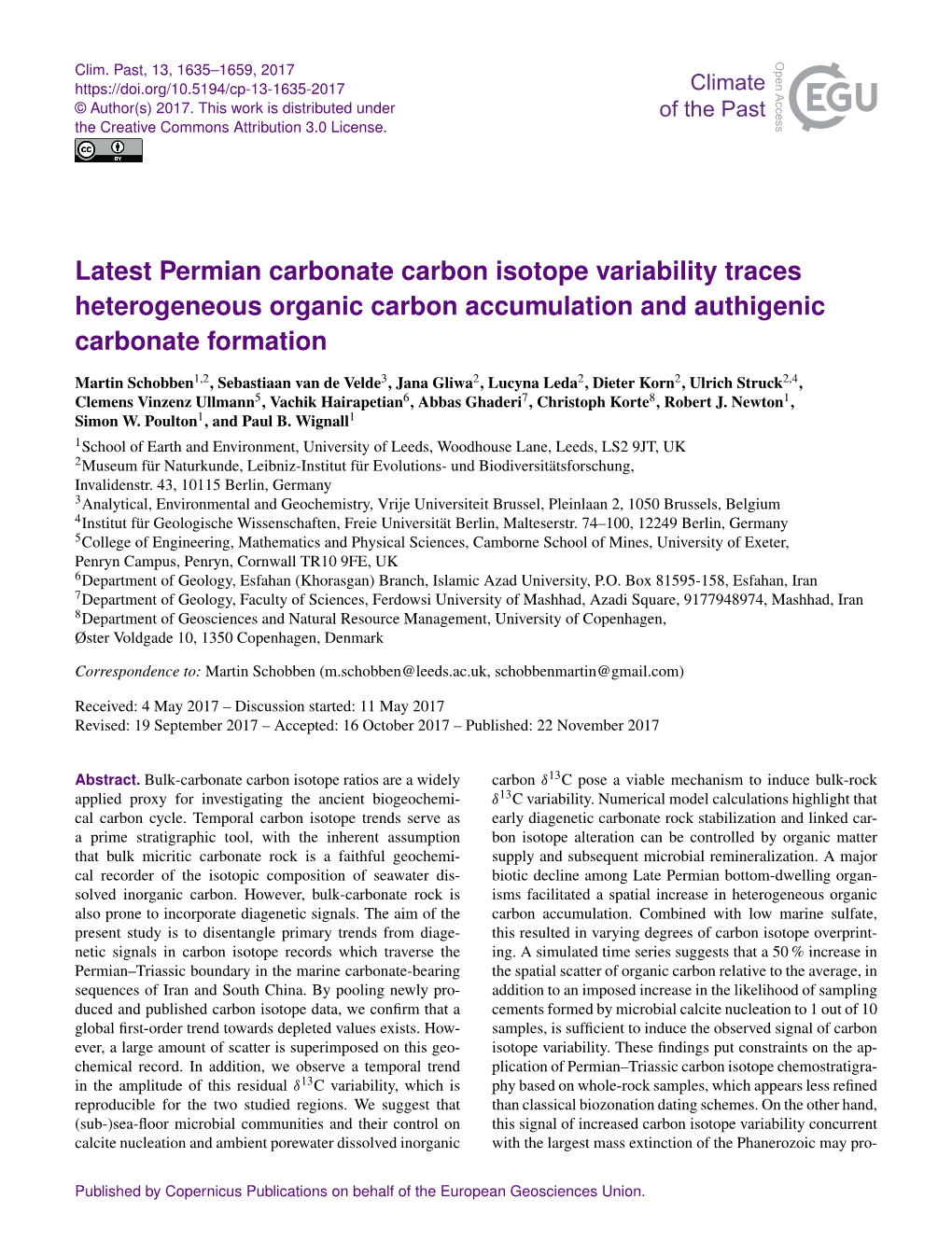 Latest Permian Carbonate Carbon Isotope Variability Traces Heterogeneous Organic Carbon Accumulation and Authigenic Carbonate Formation