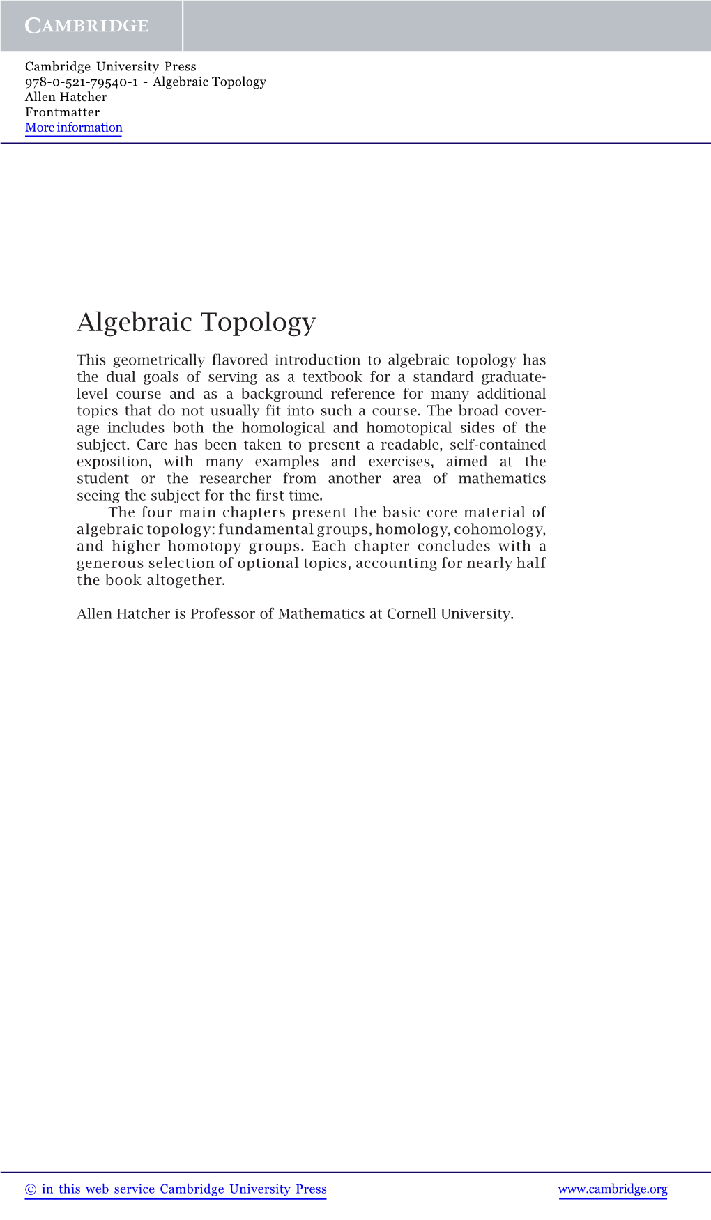 Algebraic Topology Allen Hatcher Frontmatter More Information