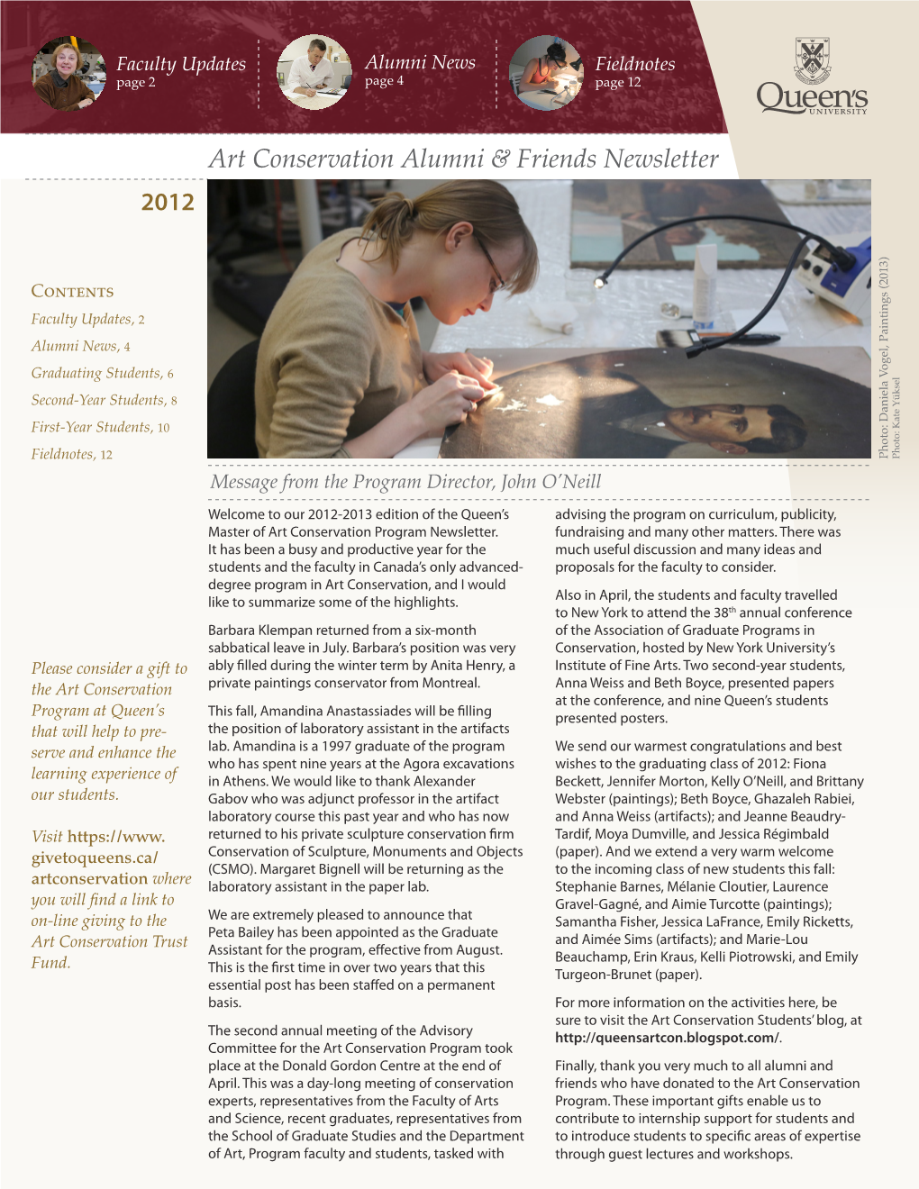 Art Conservation Alumni & Friends Newsletter