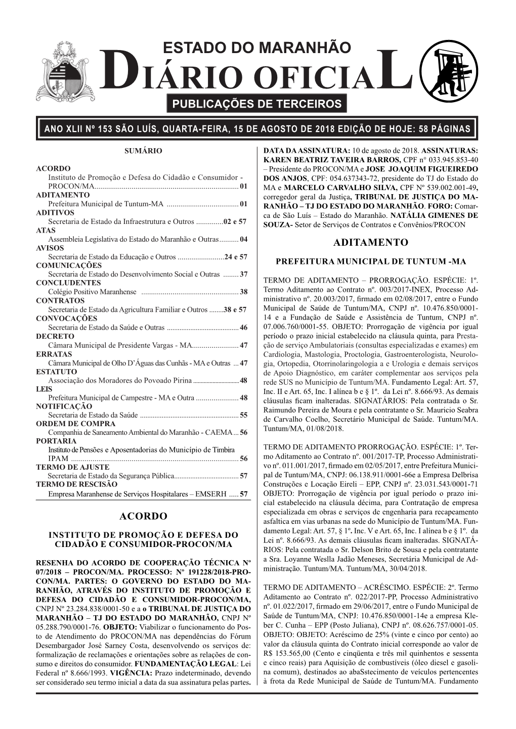 Estado Do Maranhão Diário Oficial Publicações De Terceiros