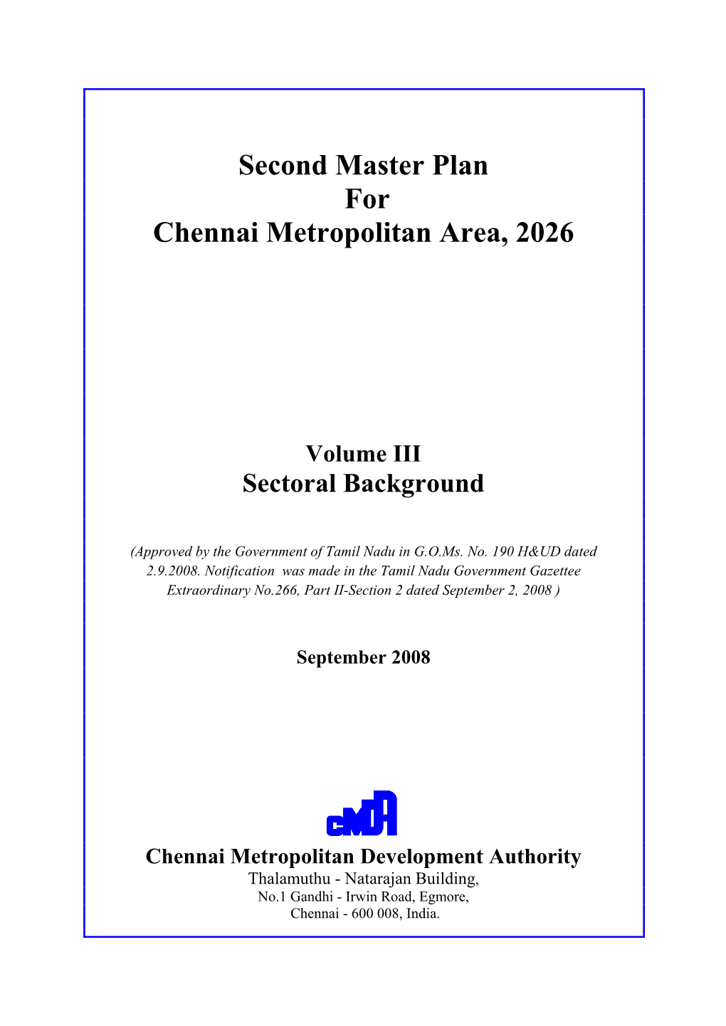 Second Master Plan for Chennai Metropolitan Area, 2026