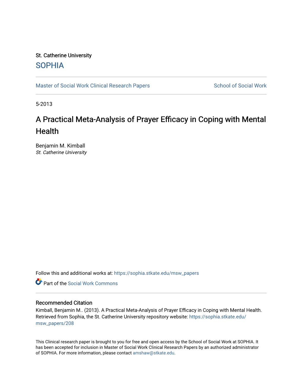 A Practical Meta-Analysis of Prayer Efficacy in Coping with Mental Health