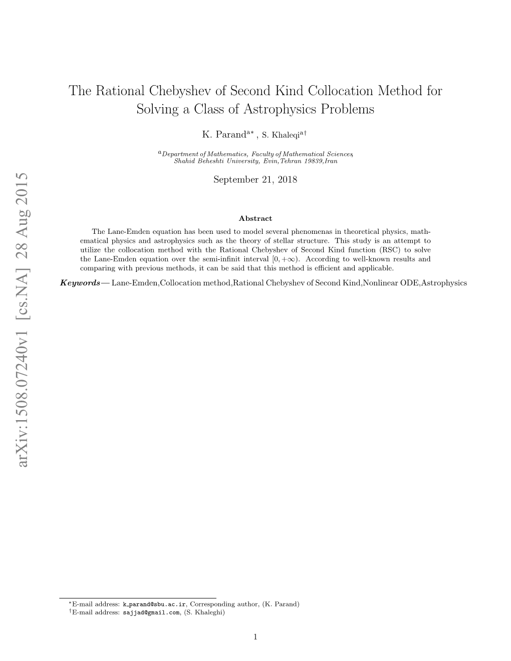 Rational Chebyshev of Second Kind Collocation Method for Solving a Class of Astrophysics Problems