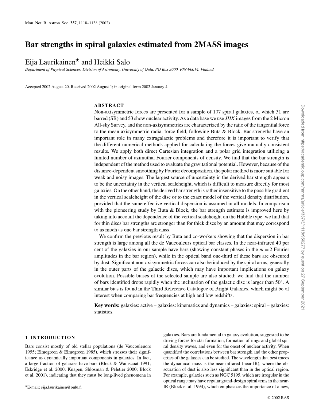 Bar Strengths in Spiral Galaxies Estimated from 2MASS Images