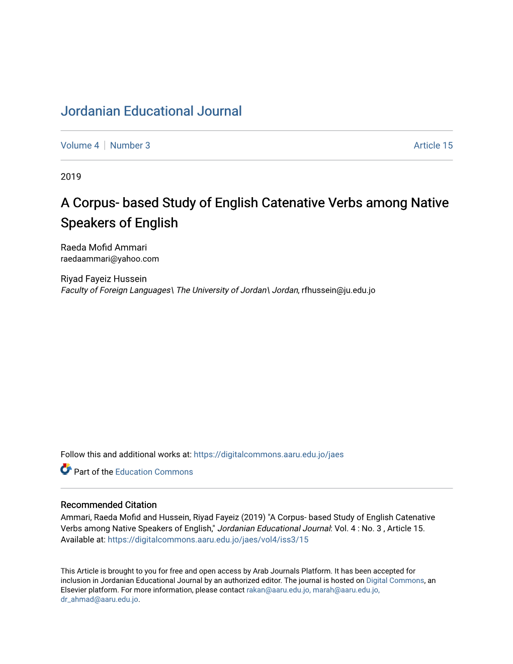 A Corpus- Based Study of English Catenative Verbs Among Native Speakers of English