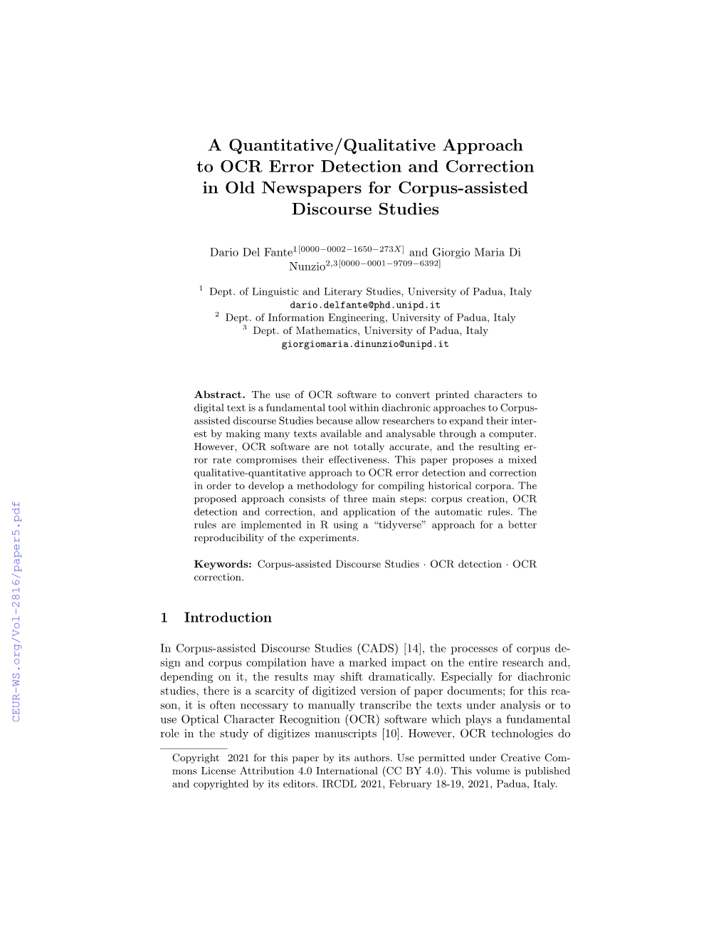 A Quantitative/Qualitative Approach to OCR Error Detection and Correction in Old Newspapers for Corpus-Assisted Discourse Studies