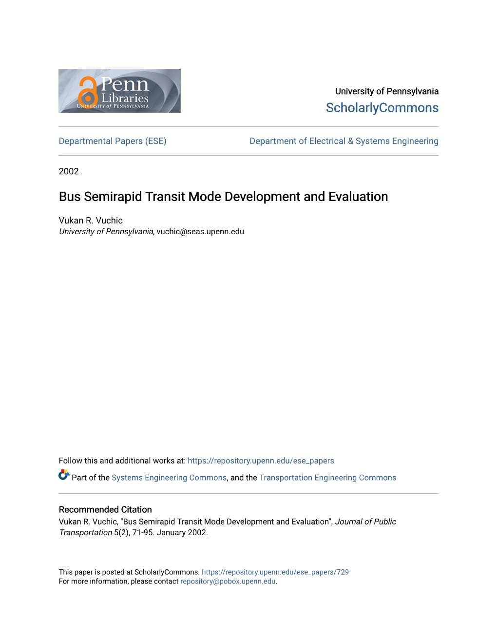 Bus Semirapid Transit Mode Development and Evaluation