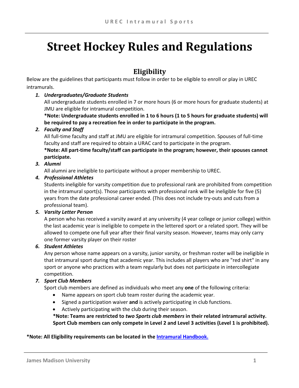 Street Hockey Rules and Regulations