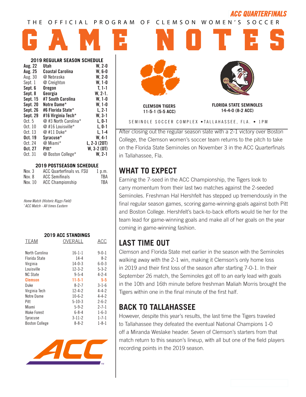 GAME NOTES 2019 REGULAR SEASON SCHEDULE Aug