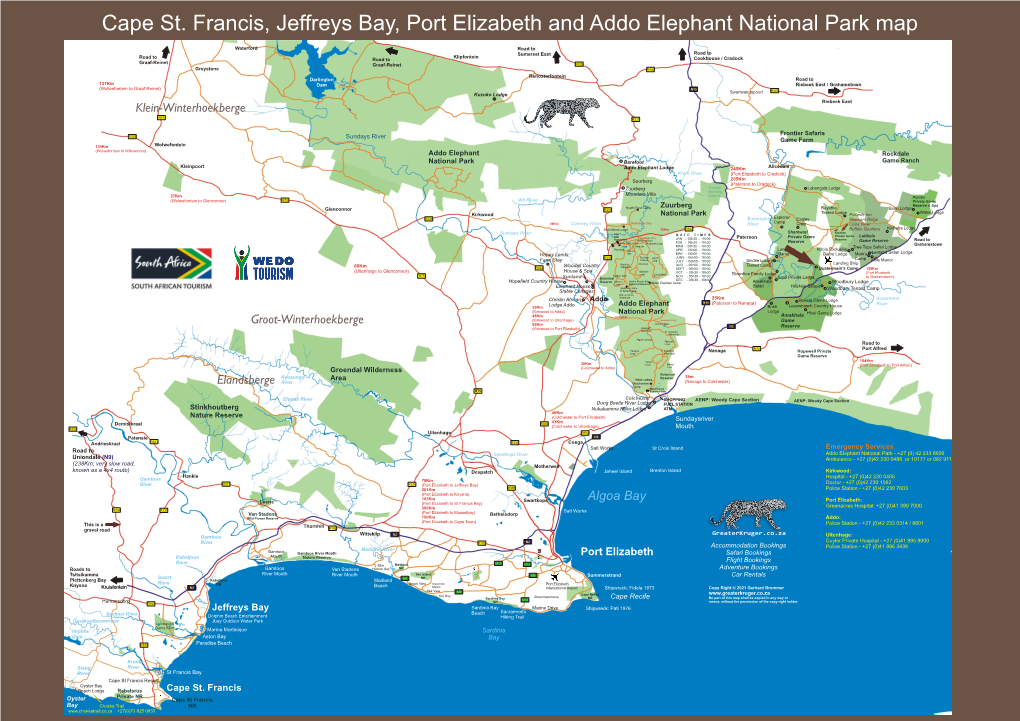 Cape St. Francis, Jeffreys Bay, Port Elizabeth and Addo Elephant National Park Map