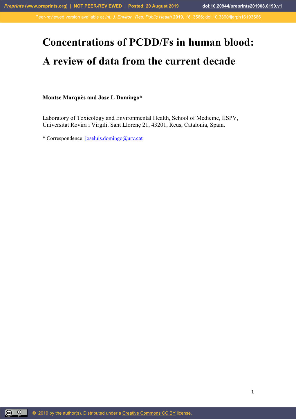 Concentrations of PCDD/Fs in Human Blood: a Review of Data from the Current Decade