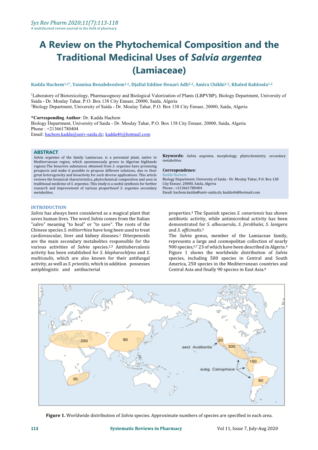 A Review on the Phytochemical Composition and the Traditional Medicinal Uses of Salvia Argentea (Lamiaceae)