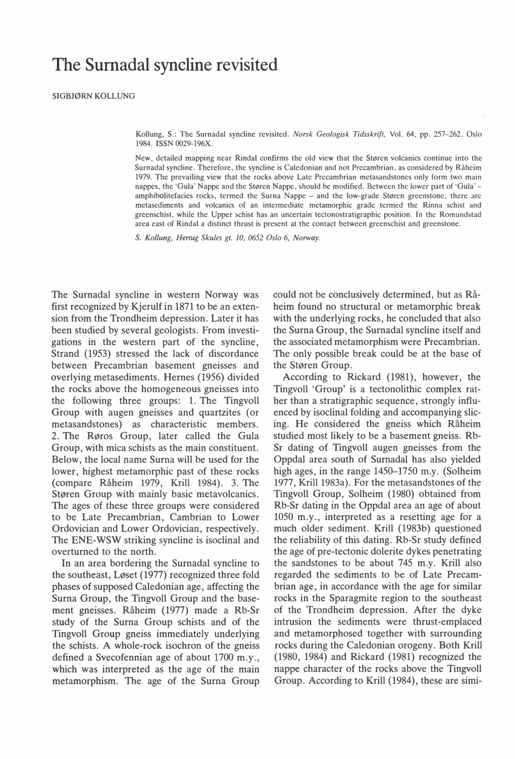 The Surnadal Syncline Revisited