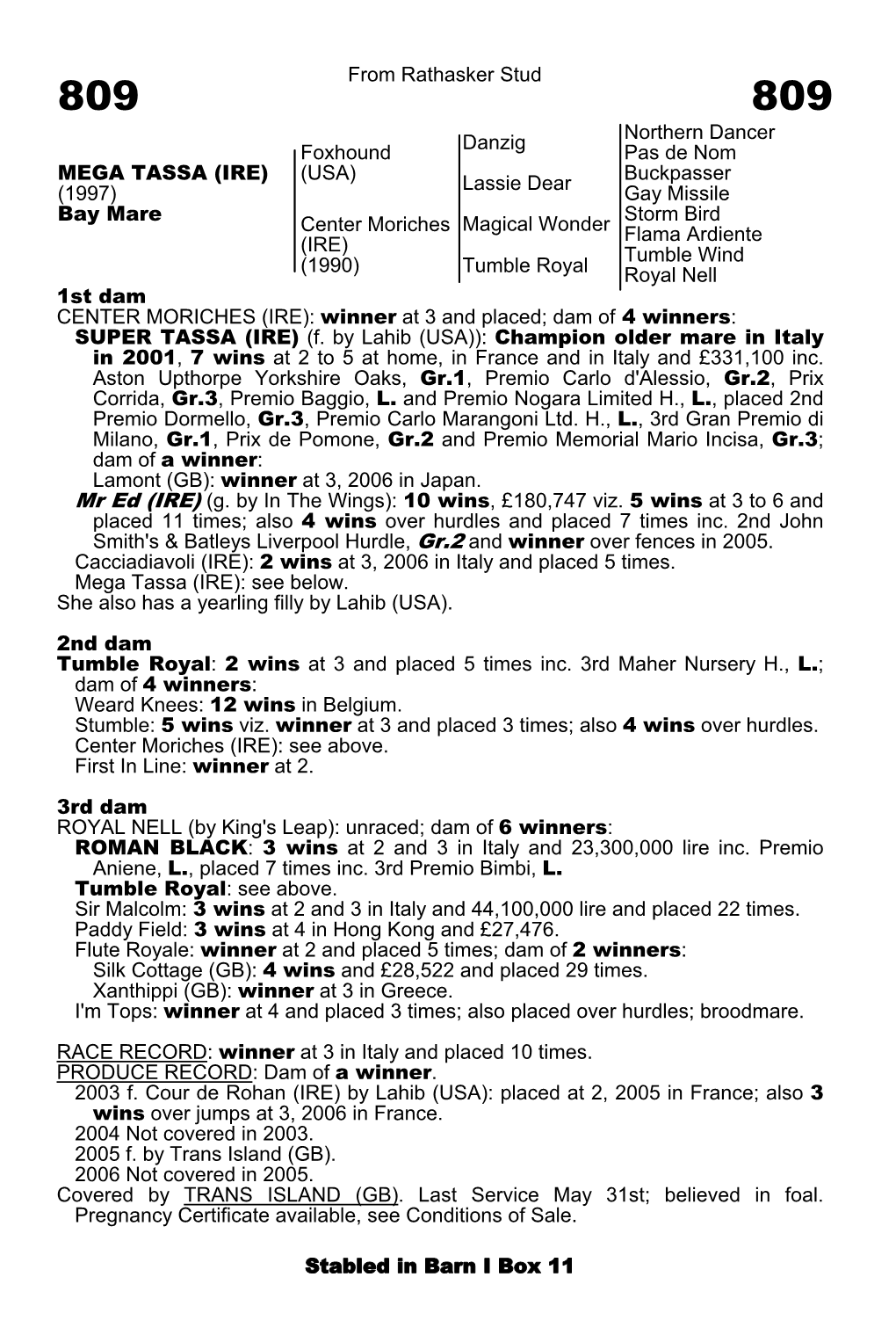 From Rathasker Stud Danzig Northern Dancer Pas De Nom