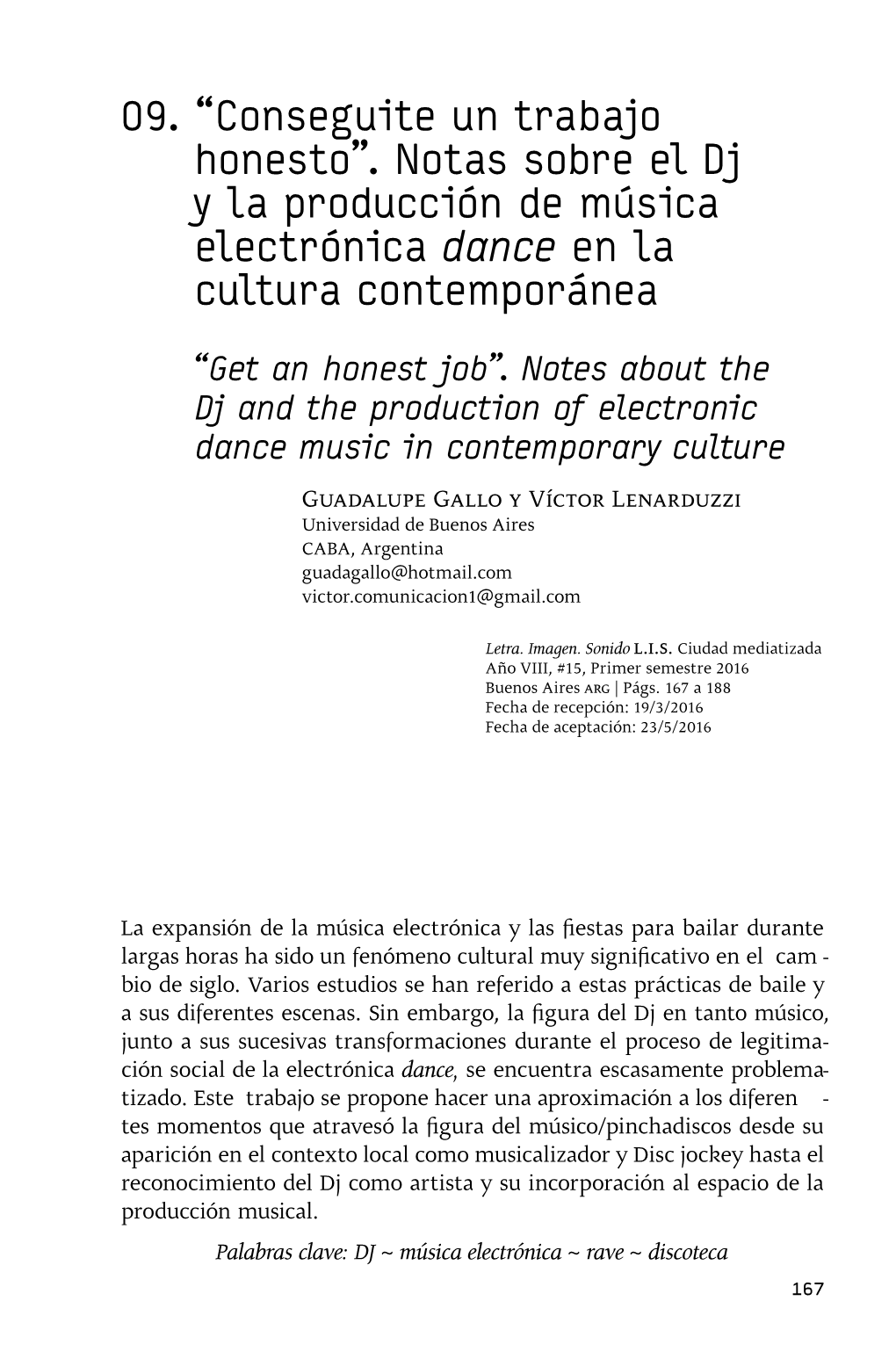 Notas Sobre El Dj Y La Producción De Música Electrónica Dance En La Cultura Contemporánea