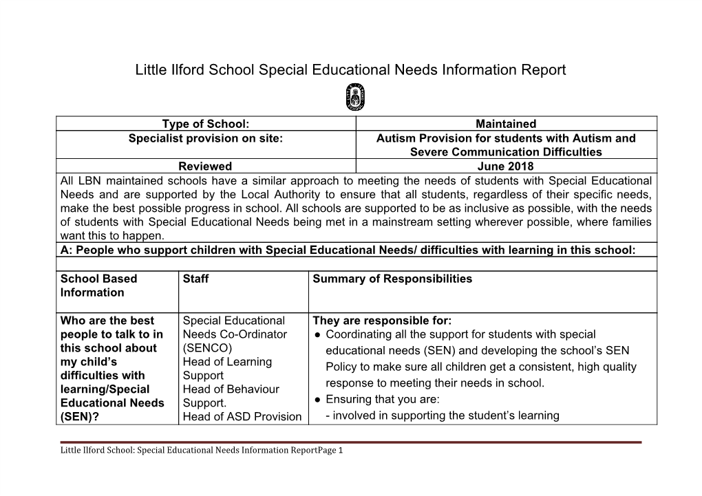 Little Ilford School Special Educational Needs Information Report