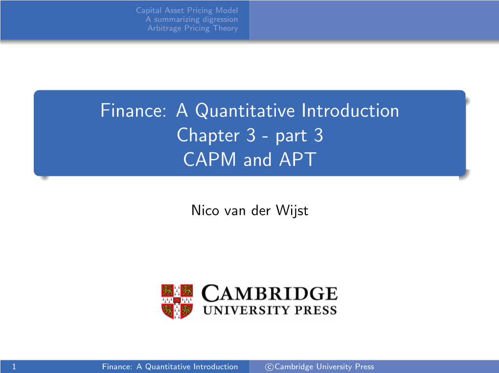 Finance: a Quantitative Introduction Chapter 3 - Part 3 CAPM and APT