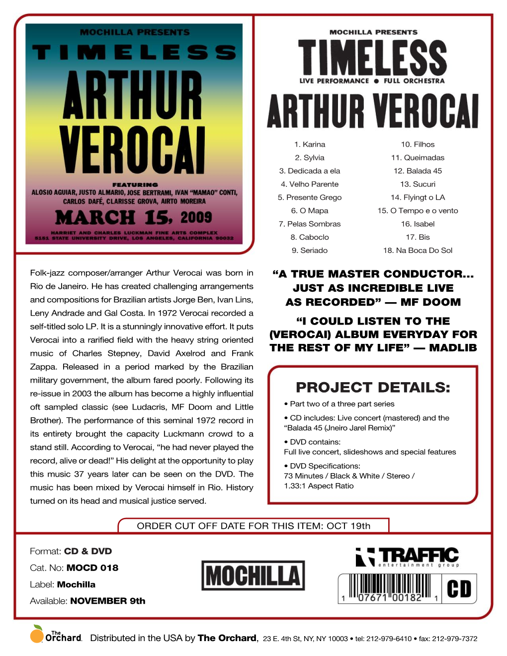 MOCD 018 TIMELESS Presents ARTHUR VEROCAI CD