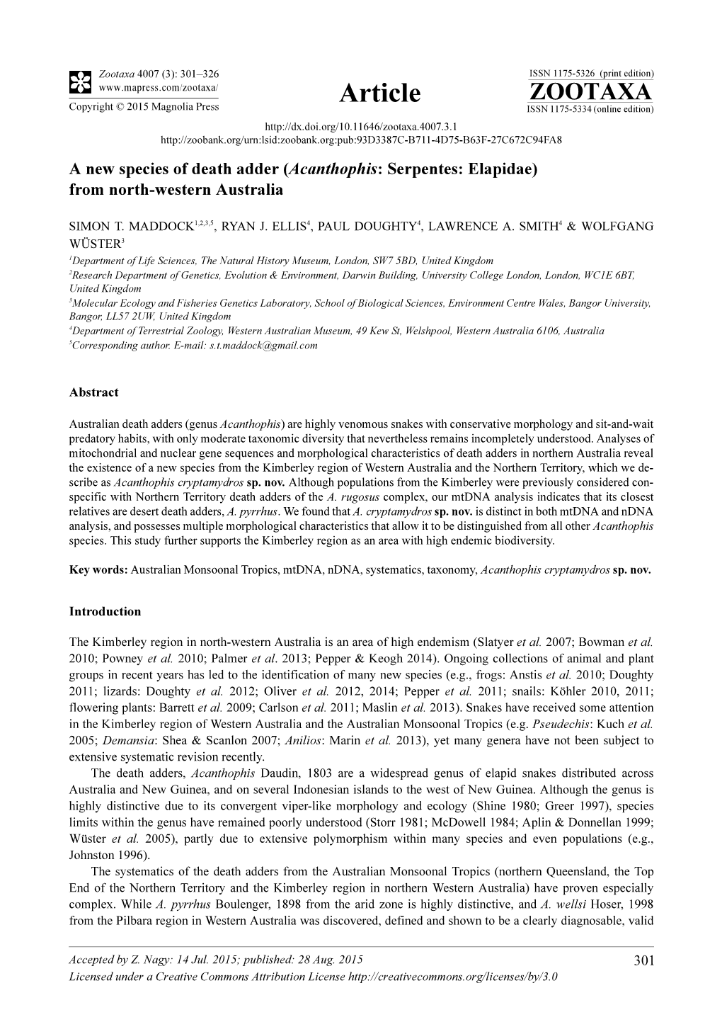 A New Species of Death Adder (Acanthophis: Serpentes: Elapidae) from North-Western Australia