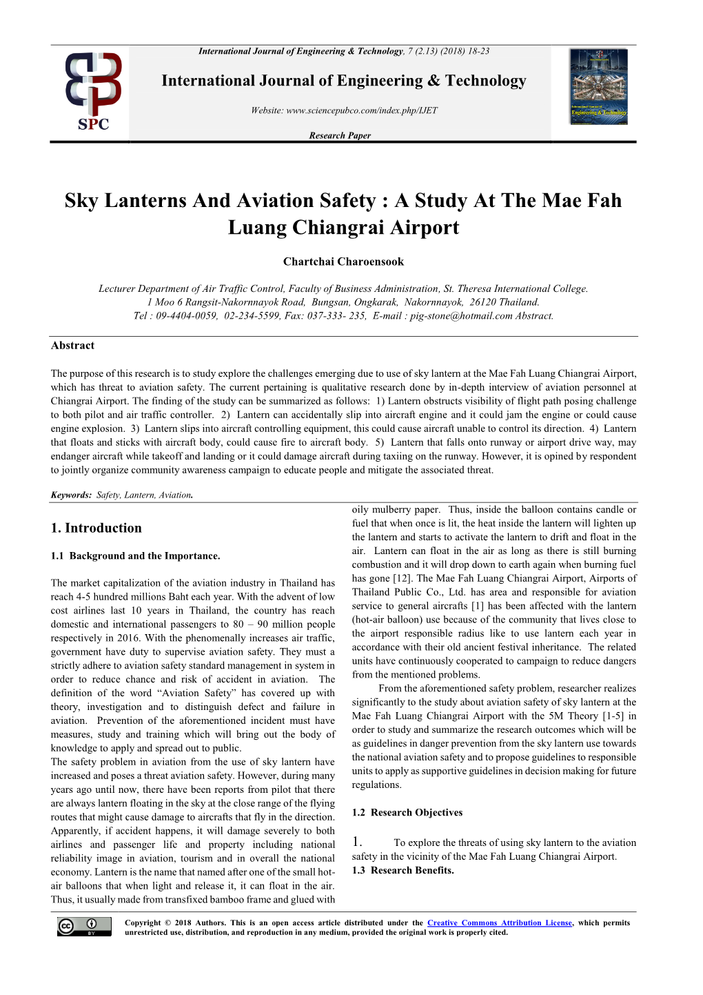 Sky Lanterns and Aviation Safety : a Study at the Mae Fah Luang Chiangrai Airport