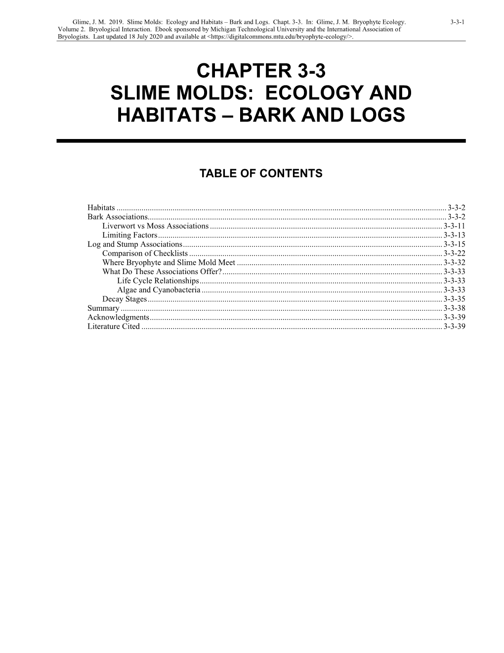 Volume 2, Chapter 3-3: Slime Molds: Ecology and Habitats