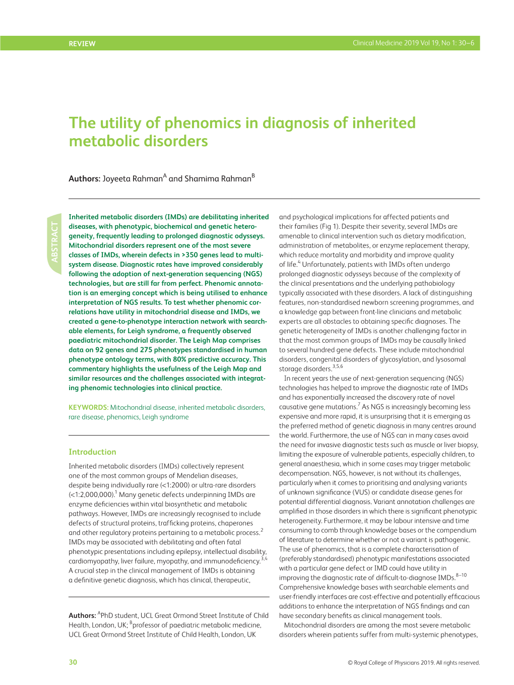 The Utility of Phenomics in Diagnosis of Inherited Metabolic Disorders