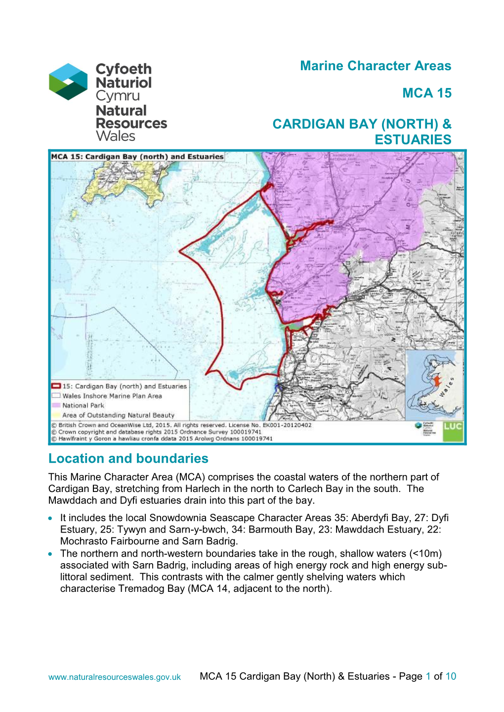 Marine Character Areas MCA 15 CARDIGAN BAY (NORTH