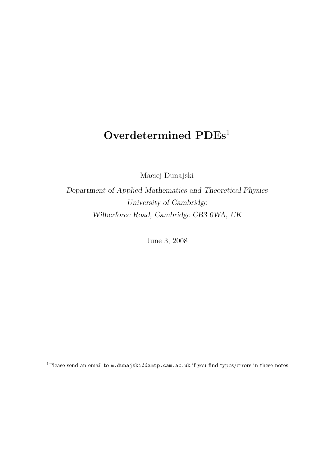 Overdetermined Pdes1