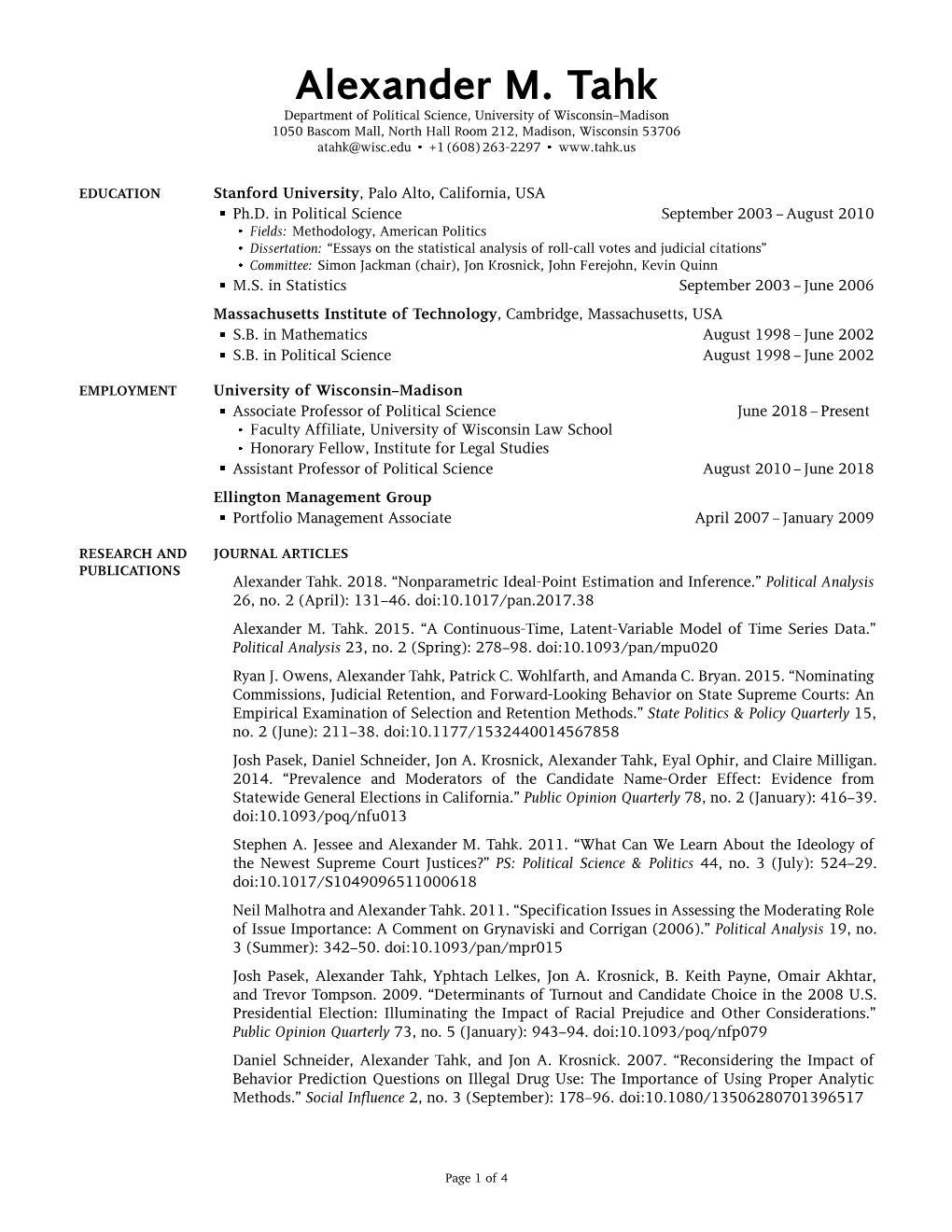 Alexander M. Tahk's Curriculum Vitae