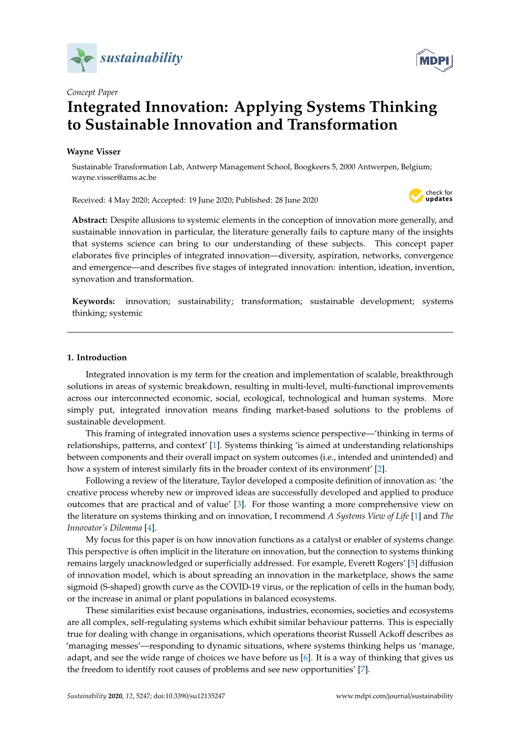 Applying Systems Thinking to Sustainable Innovation and Transformation