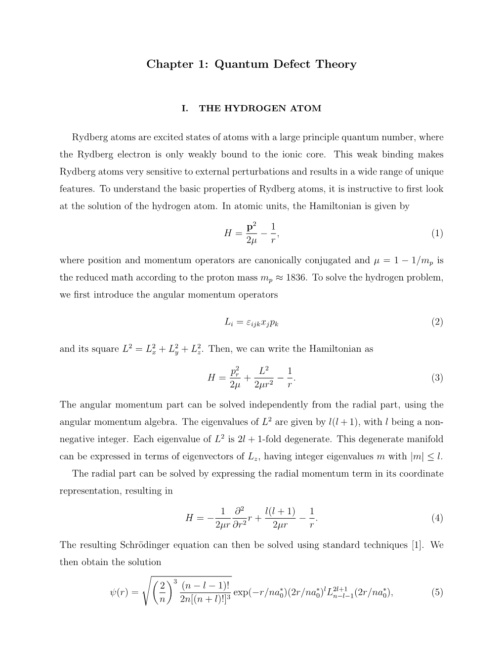 Chapter 1: Quantum Defect Theory