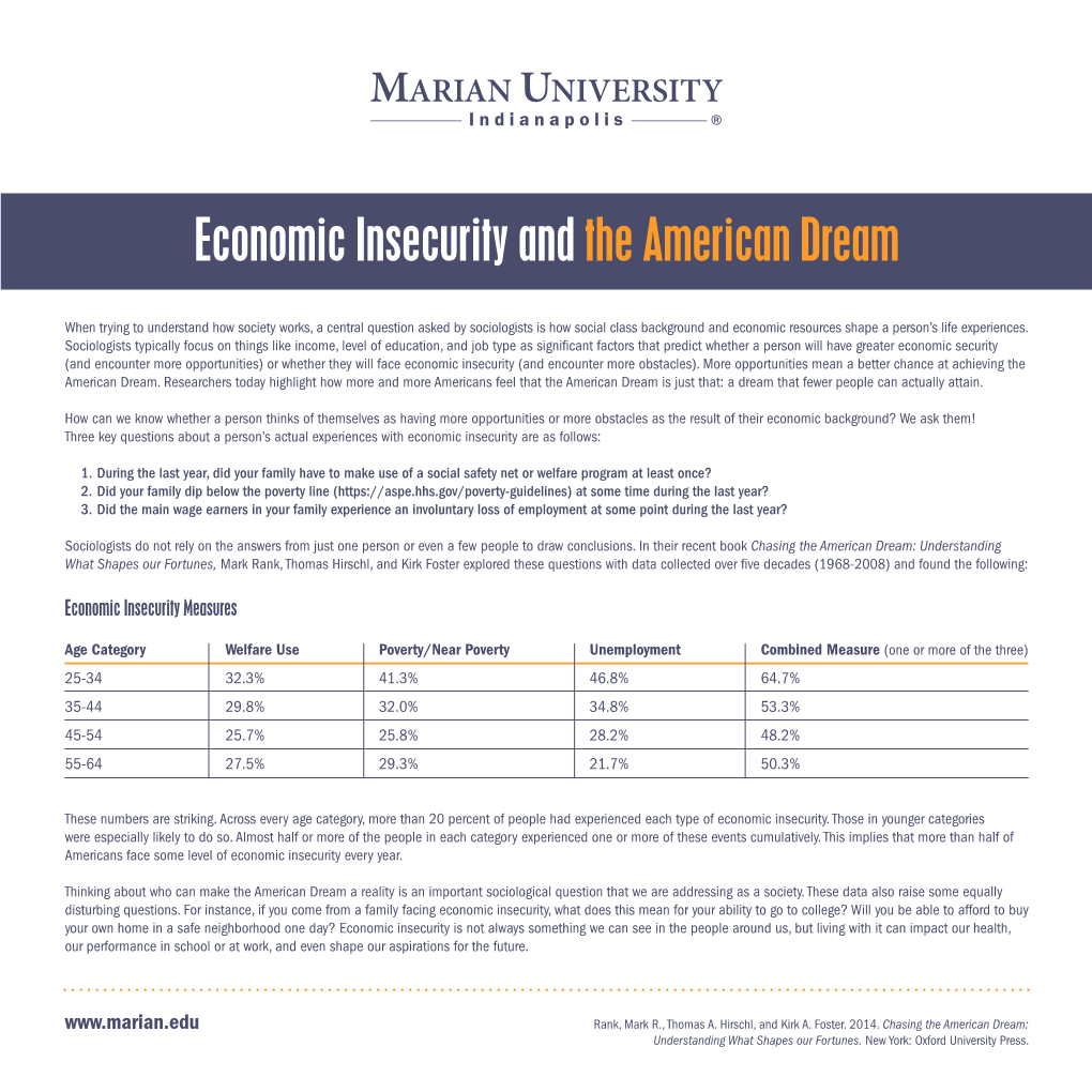 Sociology Economic Insecurity and the American Dream