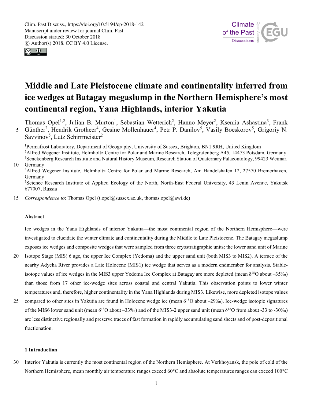 Middle and Late Pleistocene Climate and Continentality Inferred from Ice Wedges at Batagay Megaslump in the Northern Hemisphere