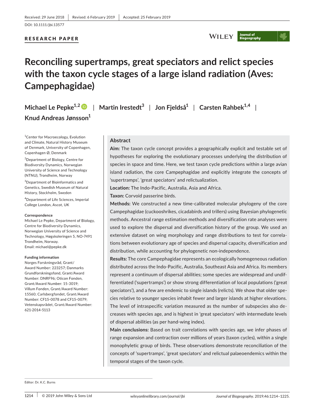 Reconciling Supertramps, Great Speciators and Relict Species with the Taxon Cycle Stages of a Large Island Radiation (Aves: Campephagidae)