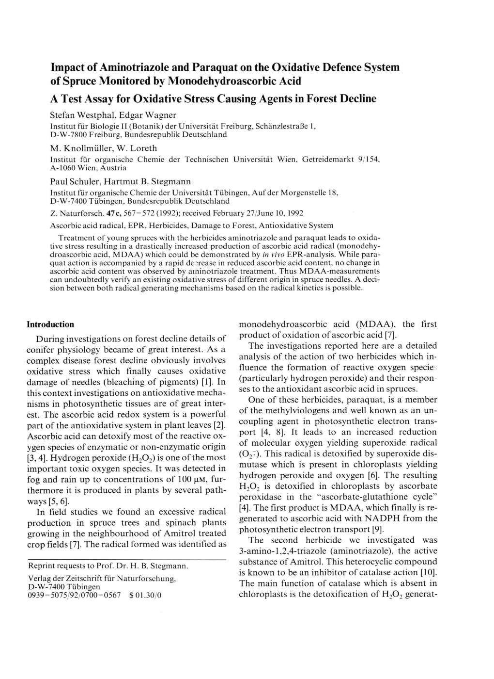 Impact of Aminotriazole and Paraquat on the Oxidative