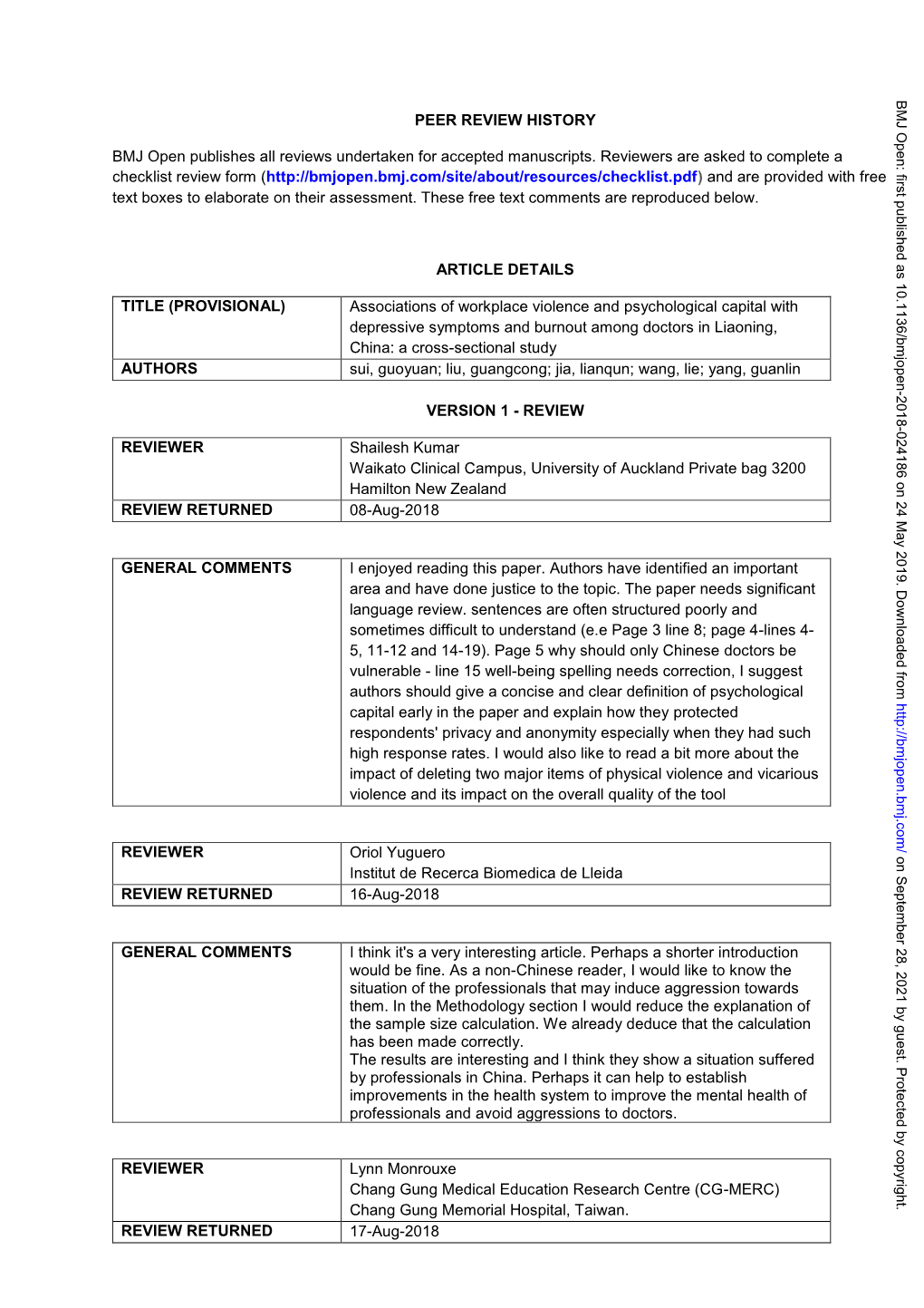 Associations of Workplace Violence and Psychological Capital With