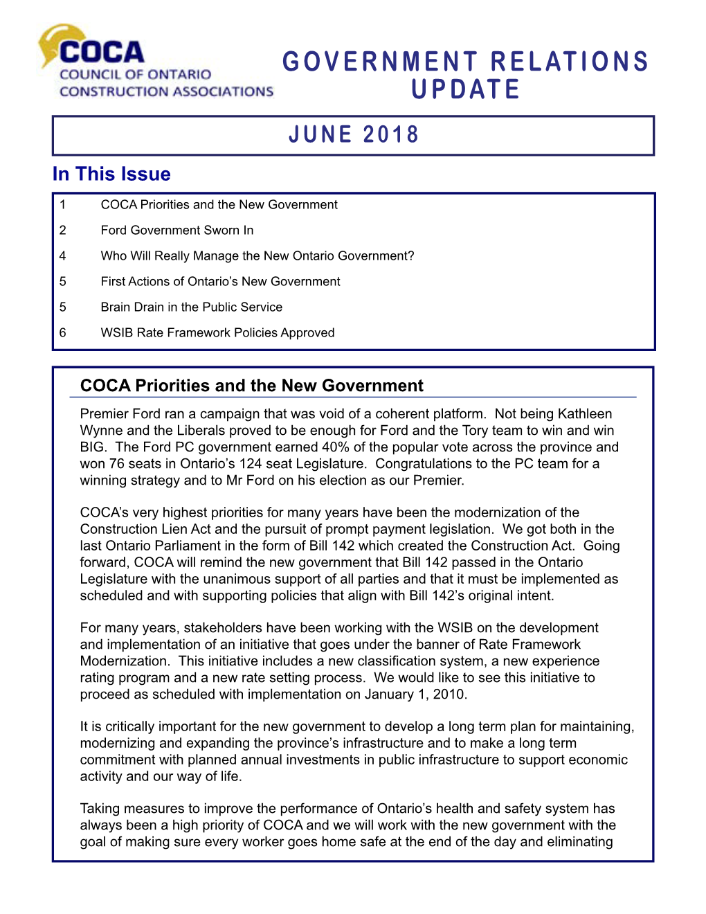 Government Relations Update June 2018