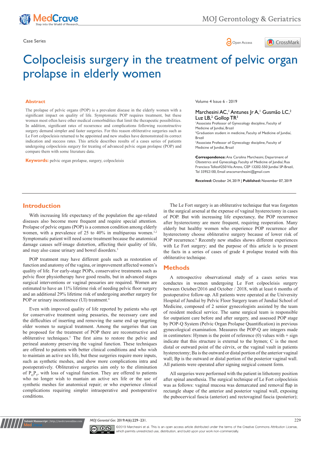 Colpocleisis Surgery in the Treatment of Pelvic Organ Prolapse in Elderly Women