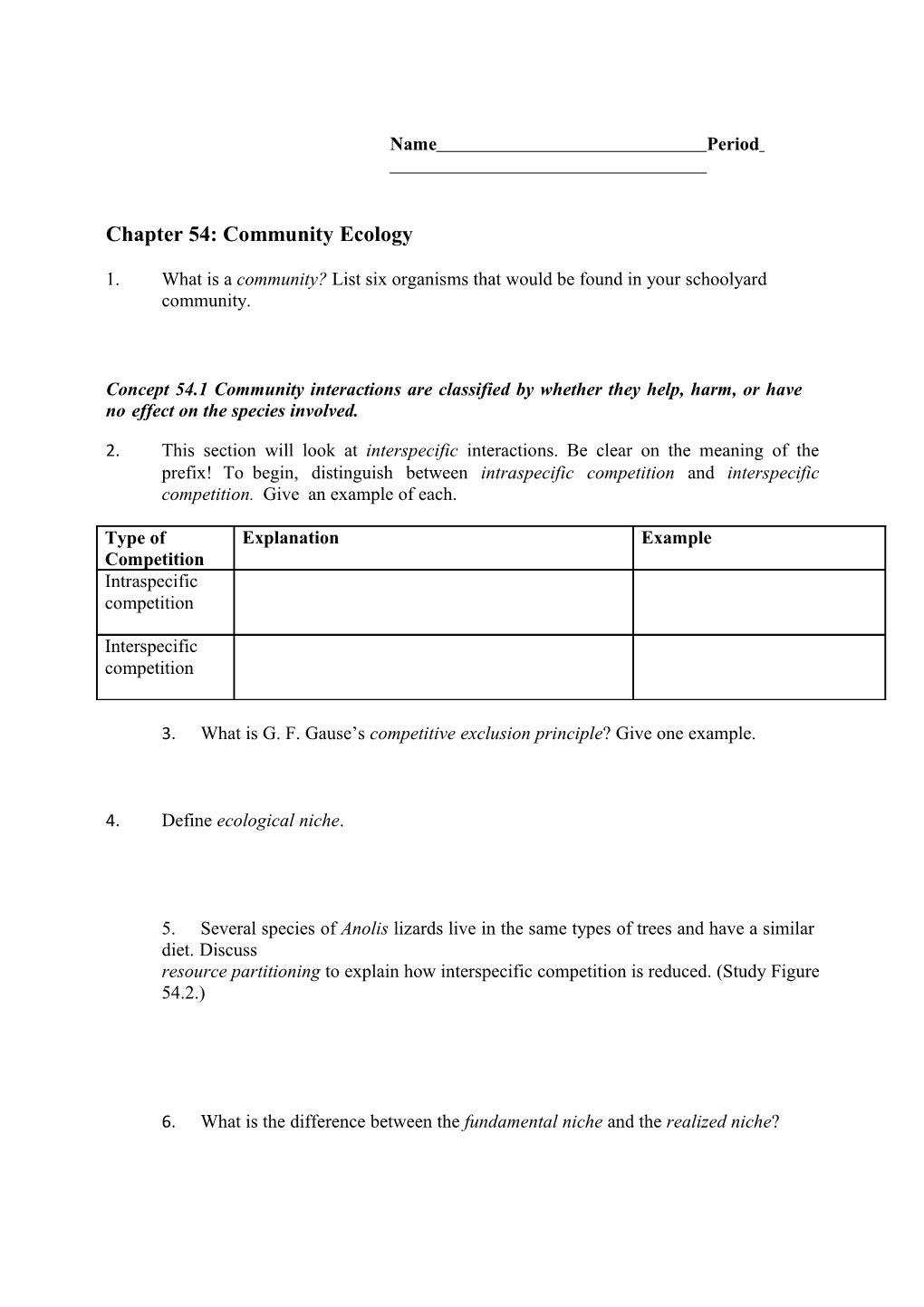 Chapter 54: Community Ecology