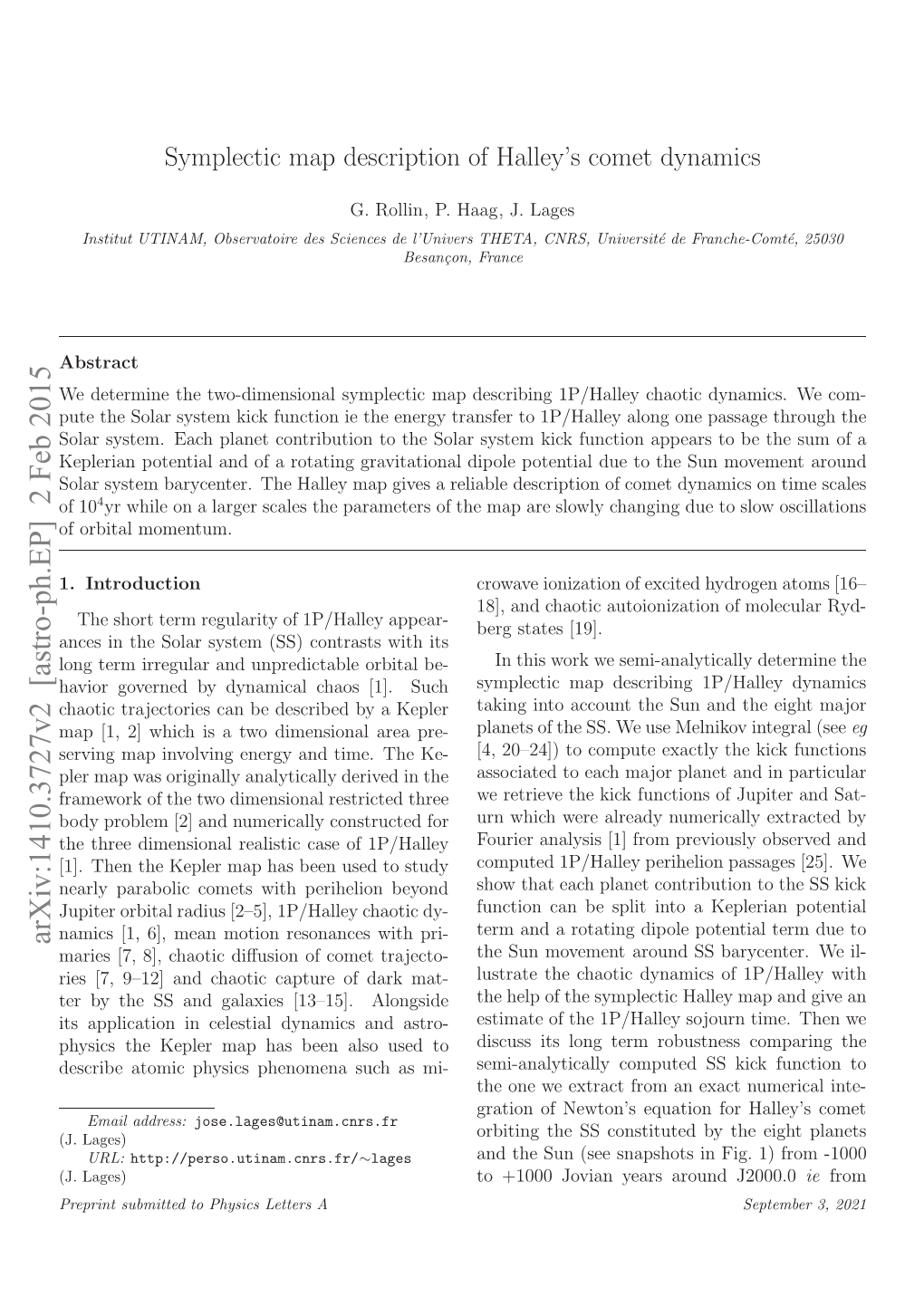 Symplectic Map Description of Halley's Comet Dynamics