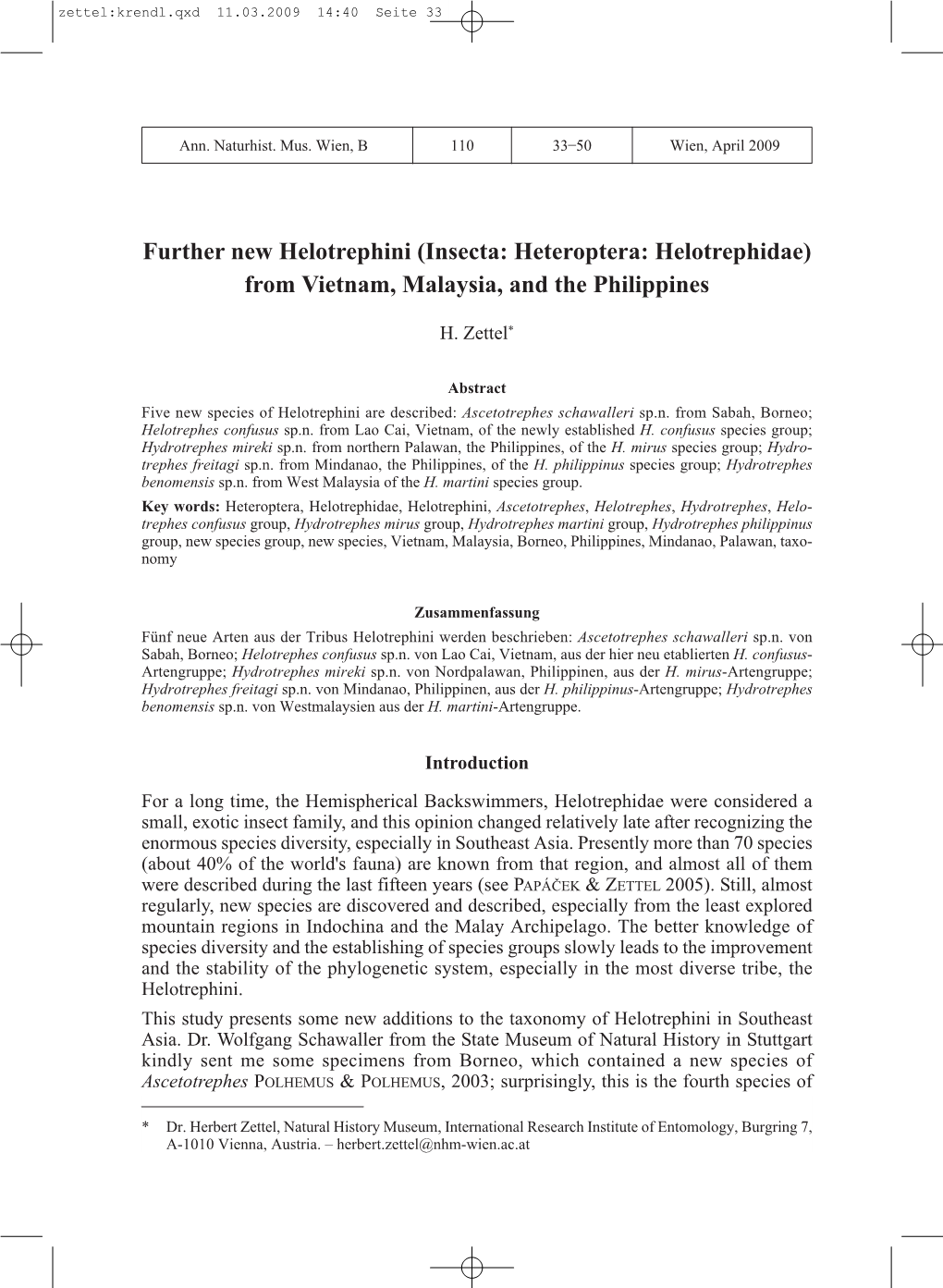 Further New Helotrephini (Insecta: Heteroptera: Helotrephidae) from Vietnam, Malaysia, and the Philippines