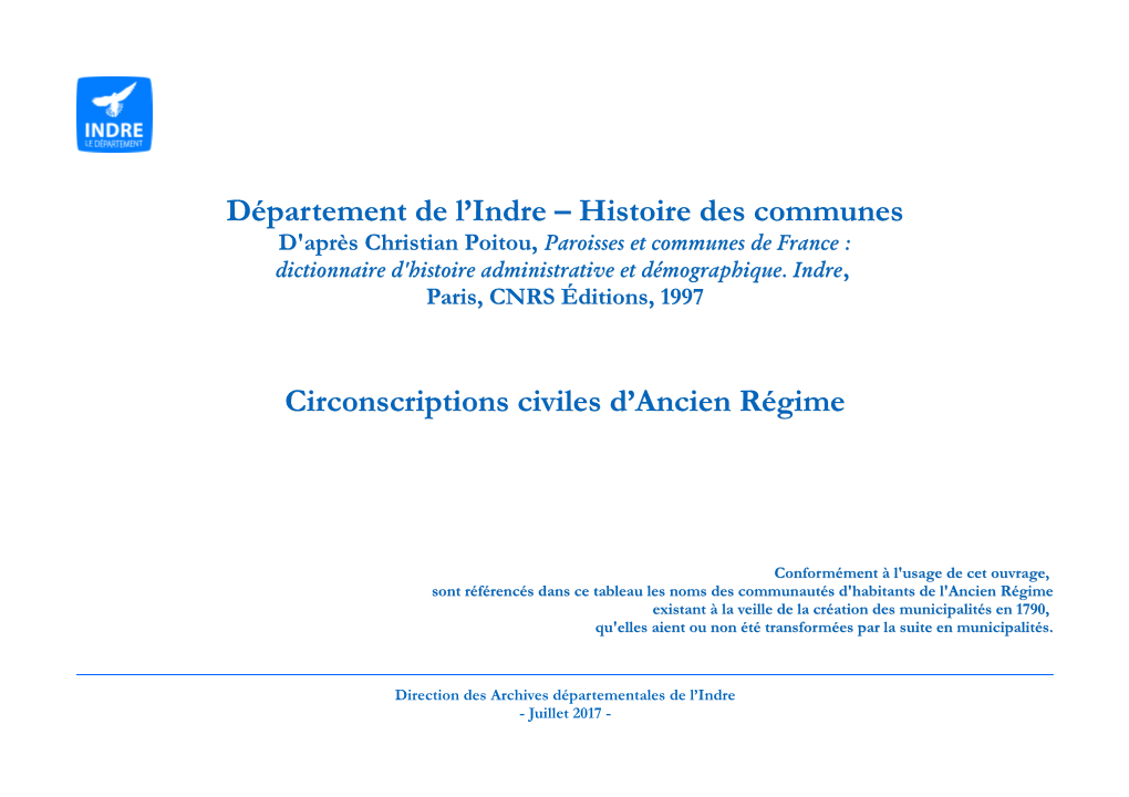 Département De L'indre, Histoire Des Communes