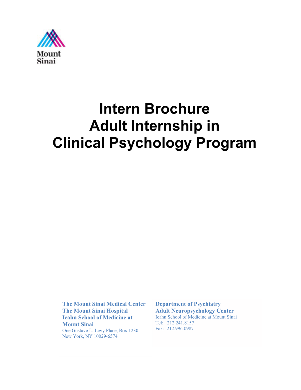 Intern Brochure Adult Internship in Clinical Psychology Program
