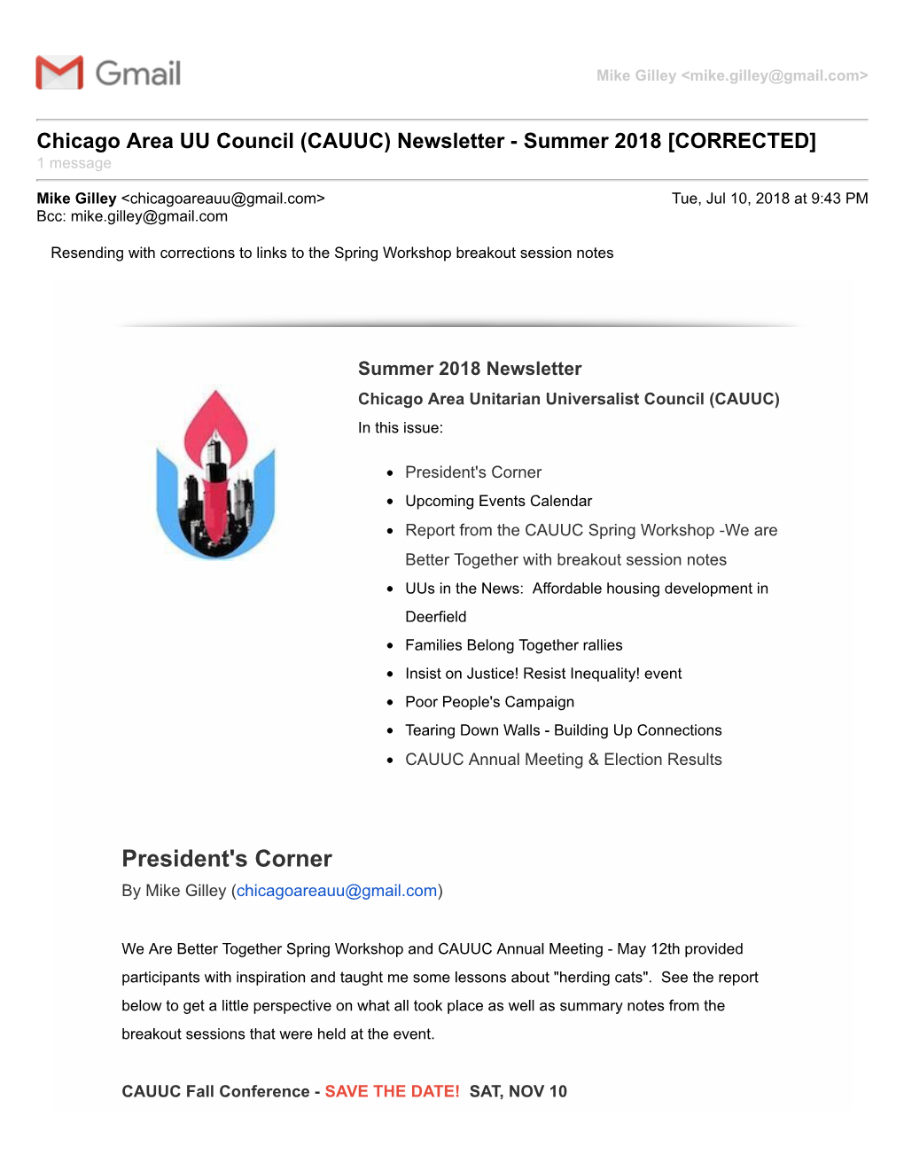 Chicago Area UU News Summer 2018