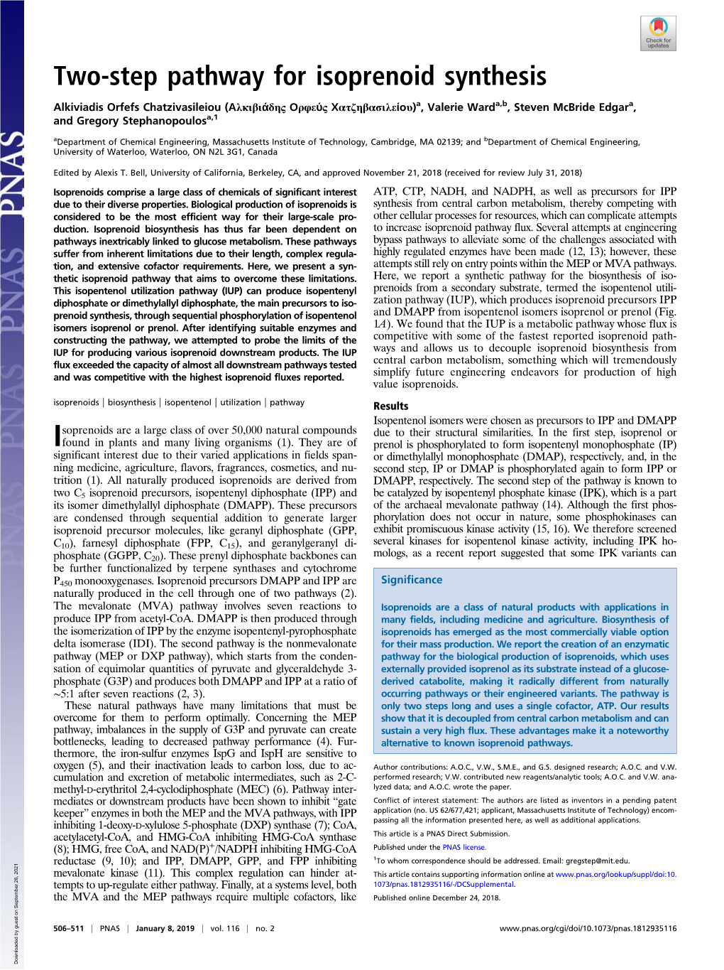 Two-Step Pathway for Isoprenoid Synthesis